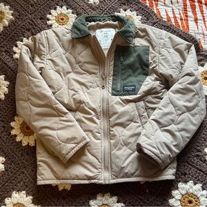 Boys Abercrombie Tan and Green Quilted Jacket